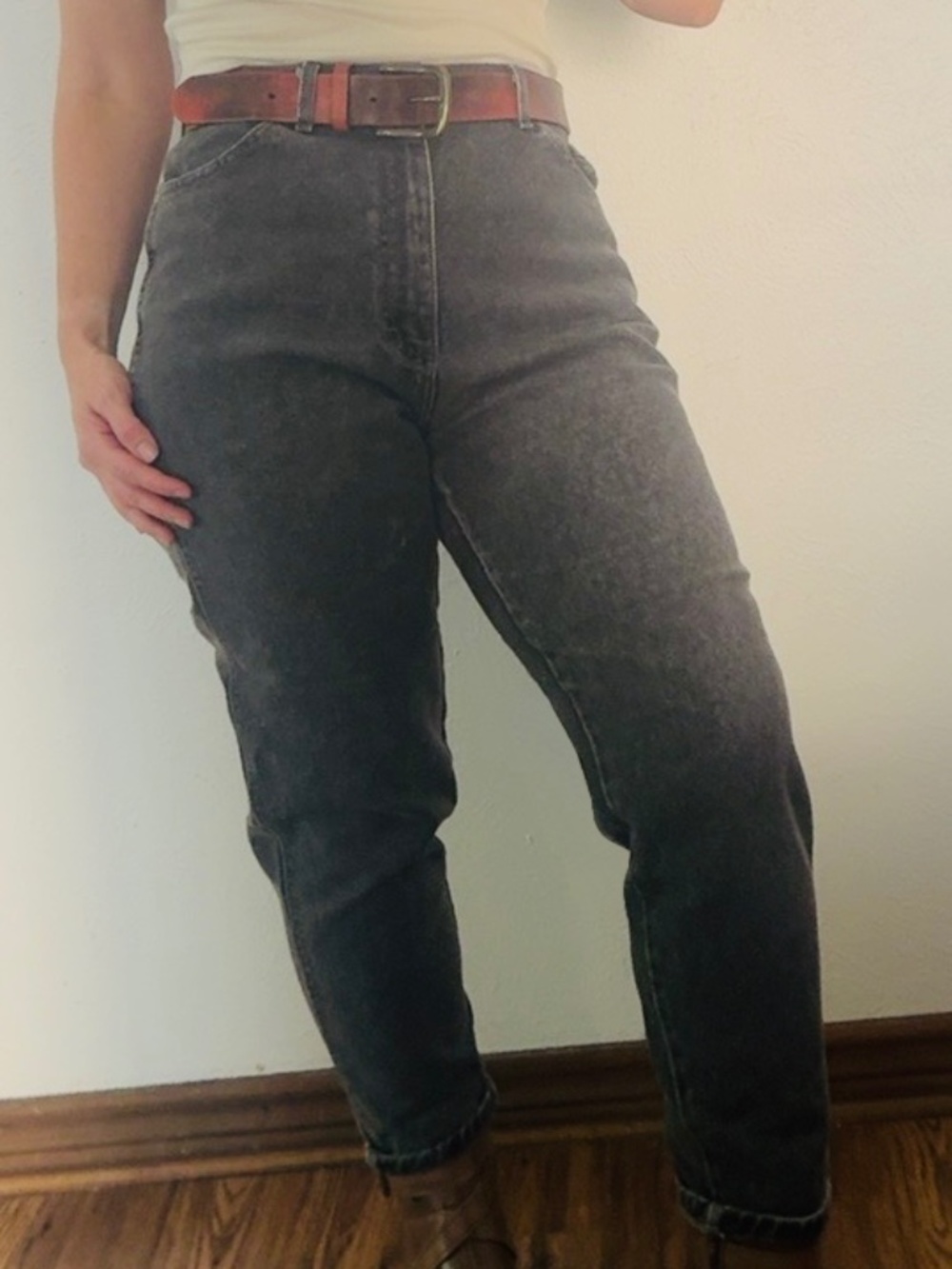 Lee Riders Faded Black Gray Tapered Jeans 14 Petite